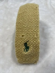 Polo Vintage Herren 100 % Wolle 48" Strick Krawatte ITALIEN einfarbig gelb mit grünem Polo Logo - Bild 1 von 6