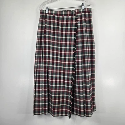 Falda envolvente vintage Susan Bristol para mujer talla 16 roja verde a cuadros flecos vacaciones Foto 1 de 4