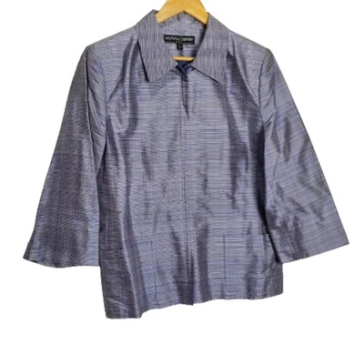 Повседневный блейзер Kasper & Company синий металлик на молнии 100% шелк размер 14 - Изображение 1 из 4