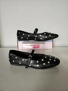 Pop Noemi Damen-Ballerinas schwarz Strass Nieten Mary Jane Größe 7,5M - Bild 1 von 8
