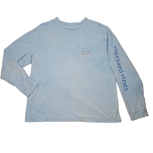 Vineyard Vines XL Long Sleeve Light Powder Blue Tee Shirt 2-Sided w/ Sleeve Text - Picture 1 of 24
