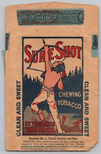 Sure Shot Chewing Tobacco Package 1910 Ohio Tax Stamp Native American Motif - Picture 1 of 2