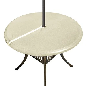 Xikaywnt Round Patio Tablecloth with Umbrella Hole and Zipper, Vinyl Outdoor ... - Picture 1 of 8