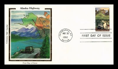 US COVER ALASKA HIGHWAY 50TH ANNIVERSARY FDC COLORANO SILK CACHET - Image 1 of 2