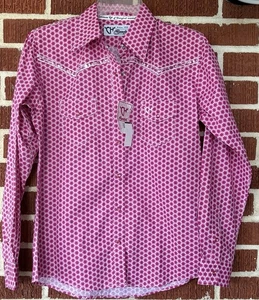 Cowgirl Hardware Hot Pink Star Print Blouse with Sequins Size Youth XL - Picture 1 of 4