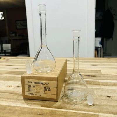 2 tapones volumétricos de vidrio KIMAX 100 ml clase A #13 de colección hechos en EE. UU. Foto 1 de 4