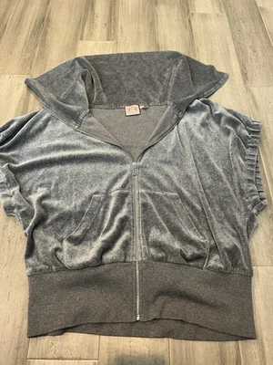 Juicy Couture Full-Zip Hoodie Gray Women's Velour Short Sleeve Y2K Sz Medium - Image 1 of 4