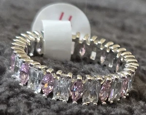 Bomb Party Ring RG45737 'The Band Of Bands' Rose Quartz Rhodium Size 11 - Picture 1 of 3