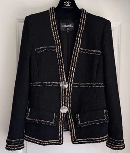 CHANEL 17A COSMOPOLITE BLACK GOLD JACKET WOOL TWEED CC BUTTONS 40 - Picture 1 of 20