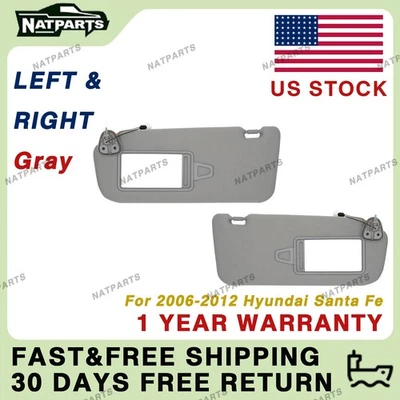 Pair Gray Side Sun Visor w/Light for Hyundai Santa Fe 2006-2012 852100W110J4 - Image 1 of 4