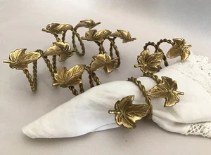 Vintage aufgerollte Spirale Massiv Messing Blätter Serviettenringe Halter 6er Set - Bild 1 von 8