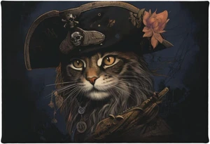 Klassisches Piraten Katzenführer Leinwand Rahmenloses Bild, Mittelalter Reise Themenzimmer De - Bild 1 von 8