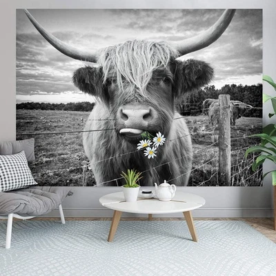 Tapiz de vaca Longhorn Highland tapiz de vaca para dormitorio estético divertido Foto 1 de 4