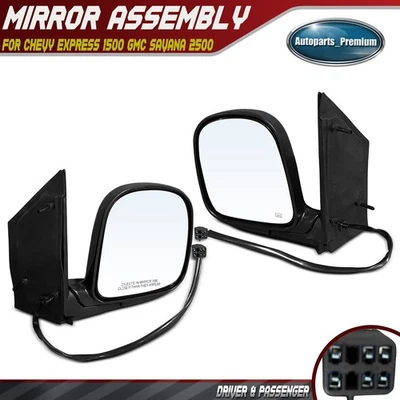 2Pcs Power Heated Mirror w/ Manual Fold for Chevy Express 1500 GMC Savana 2500 - Image 1 of 4