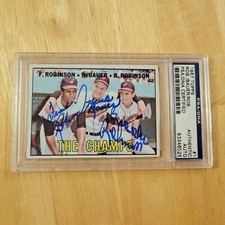Frank Brooks Robinson Hank Bauer 1967 Topps #1 Autographed Multi Signed PSA DNA 