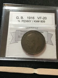 1916 Great Britain, Half Penny, Coin Mart Graded**VF-20** KM# 809 - Picture 1 of 8