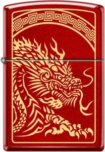 Eastern Asian Dragon - Engraved Metallic Red Zippo Lighter - Picture 1 of 3