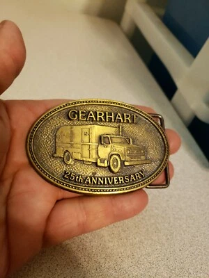 Vtg GEARHART 25th Anniversary Commemorative Belt Buckle Oil Truck  - Image 1 of 4