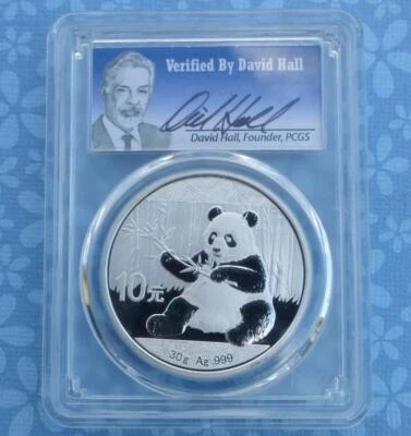 2017 PCGS MS 70 China Panda 30 Gram Silver 10 Yuan Coin, David Hall Signed Label - Image 1 of 4