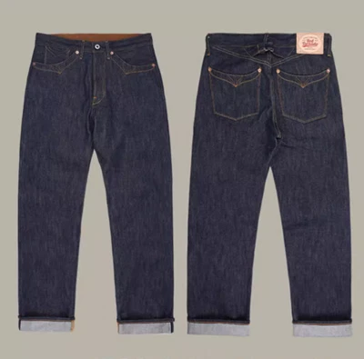 Red Tornado Men Jeans Loose Straight Fit Pants Selvedge Raw Denim Buckle Back UW - Image 1 of 4