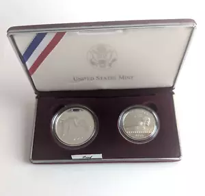 1996 ATLANTA OLYMPICS 2-COIN PROOF SET-Silver dollar(high jump);Clad Half $-Swim - Picture 1 of 8