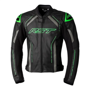 RST S1 CE Mens Leather Sport Motorcycle Jacket 2977 Black Grey Neon Green - Picture 1 of 2