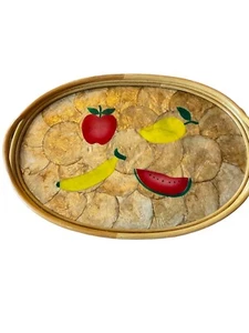 Capiz Shell and Bamboo serving tray reverse painted fruit design Tiki Bar Decor - Picture 1 of 8