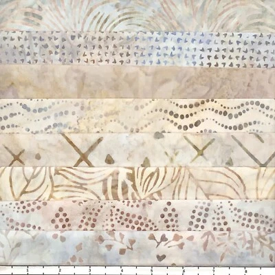 LUNN FABRICS 8 Fat Quarters Color: Neutral Medium #2 Batik Lunn Fabric FQ Pack 100% Cotton