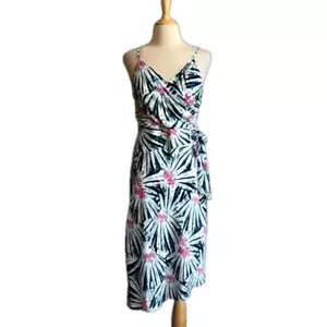 Veronica M Damen XSmall türkis rosa Blumen Spaghettiträger Wickel Midi Kleid - Bild 1 von 11