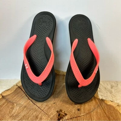 Under Armour Kids Flip Flops - Black and Coral - Image 1 of 4