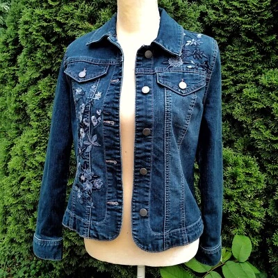 Chaqueta vaquera Charter Club floral bordada azul XS Foto 1 de 4