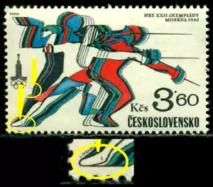 Tschechoslowakei 1980 Moskau Olympische Sommerspiele, Pisfechten, Sport, Mi.2550, postfrisch, fehler - Bild 1 von 2
