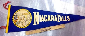Cataratas del Niágara Nueva York, colorida imagen de las Cataratas, banderín de fieltro vintage, 26 x 9 in - Imagen 1 de 3