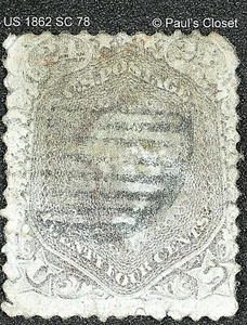 US 1862 SC 78 WASHINGTON 24¢ LILAC FANCY CANCEL USED NO GUM G/VG - Picture 1 of 2