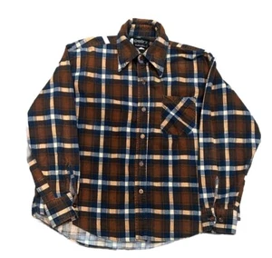 Vintage 70s Button Up Plaid Check Flannel Shirt Size XL - Picture 1 of 7