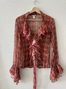 Vintage MK Solo Top M Stripe Ruffles Boho Fairy y2k Western Flowy Top Festival - Picture 1 of 11