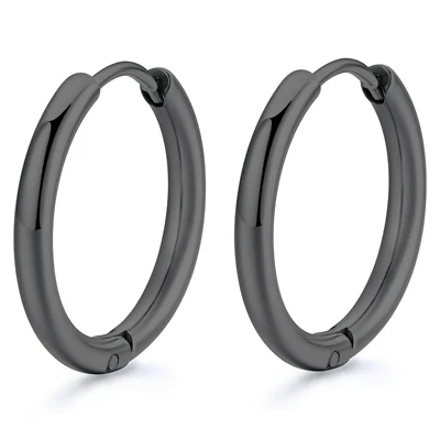 Pendientes de aro Huggie para dormir de acero quirúrgico negros para hombres y mujeres de 20 mm no alergénicos Foto 1 de 4