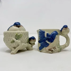 Vintage Takahashi Set Milchkännchen Zuckerdose blaue Vögel geformt San Fran Japan - Bild 1 von 7