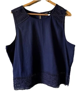 Simply Vera Vera Wang Plus Size XXL Navy Boho Lace Detail Sleeveless Blouse - Picture 1 of 14