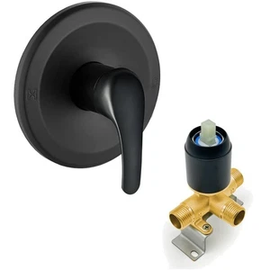 Sleek Matte Black Single Function Shower Valve with Brass Trim - Easy Install - Picture 1 of 9