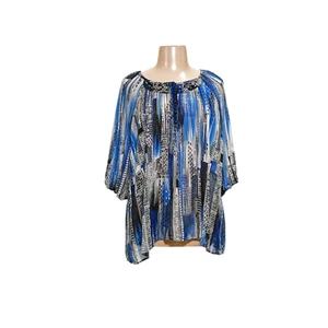 Catherines Blue Plus Size Graphic Blouse - Picture 1 of 4
