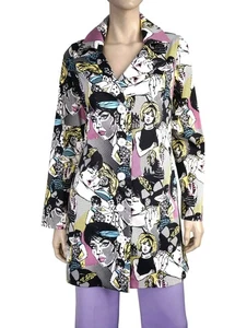 JUST IN TIME sz Lichtenstein Comic Book Print Lightweight Trench Coat - Picture 1 of 4