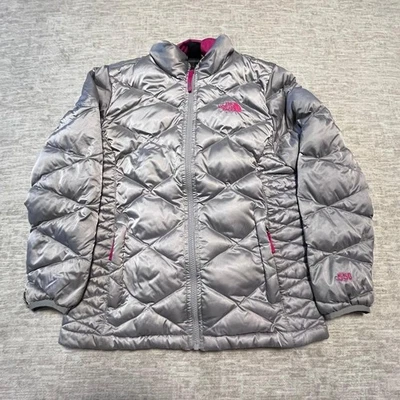 The North Face Girls L (14/16) 550 Down Jacket – Silver Gray with Pink Lining - Image 1 of 4