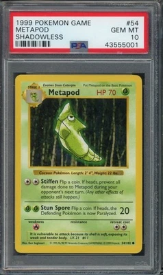 METAPOD #54 PSA 10 1999 POKEMON WOTC SHADOWLESS BASE SET  - Image 1 of 2