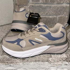 FitVille Rebound Core Neo Blau/Taupe Leder Weite Passform Sneaker Schuhe 11 2E Herren - Bild 1 von 9