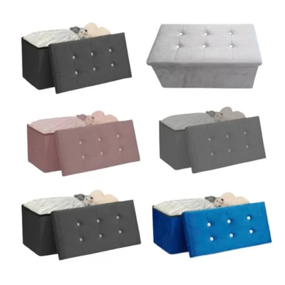 OTTOMAN STORAGE BOX FOLDING STORAGE OTTOMAN POUFFE BENCH SEAT TOY BOX 76cm - Image 1 of 4