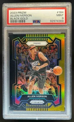 2023-24 Prizm Allen Iverson Prizm Black Gold #1/5 76ers PSA 9 - Image 1 of 2