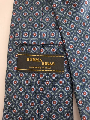 Corbata Birmania Bibas Para Hombre 100% Seda Diseñador Italia Azul Geométrico Preppy Clásica Foto 1 de 4