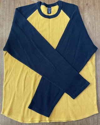 De Colección Gap Manga Larga Térmica Waffle Tejido Para Hombres XL Azul Marino Dorado Años 90 De Colección Foto 1 de 3