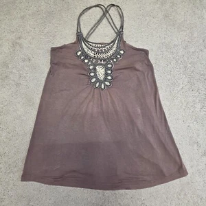 Design History Tank Top Silver Strappy Bohemian Crochet Shirt Small - Picture 1 of 8